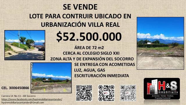 SE VENDE LOTE PARA CONTRUIR UBICADO EN URBANIZACIÓN VILLA REAL