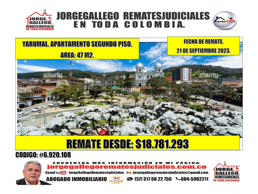 Remate. Yarumal. Apartamento Segundo piso. Area: 47M2.