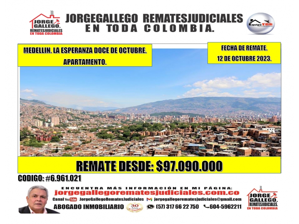 Remate. Medellin. La Esperanza. Doce de Octubre. Apartamento.