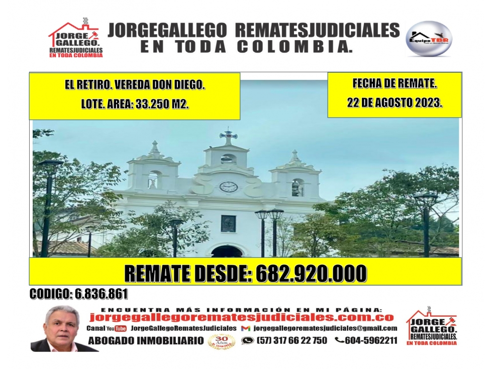 Remate. El Retiro. Vereda Don Diego. Lote.