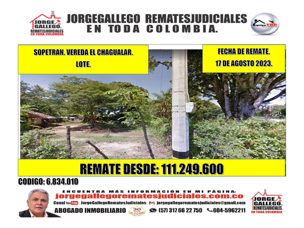 Remate. Sopetran. Vereda el Chagualar. Lote.