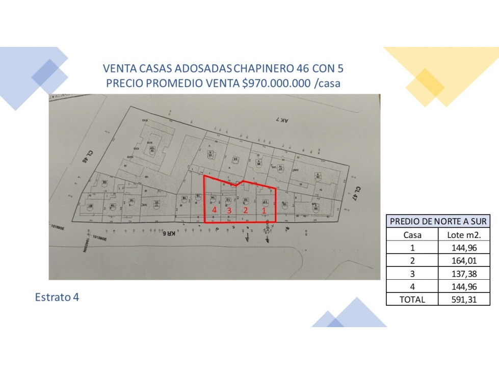 4 CASAS ADOSADAS PARA CONSTRUIR EDIFICIO CHAPINERO