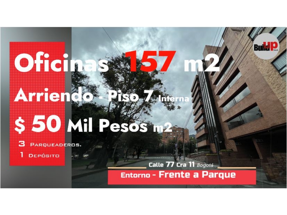 ARRIENDO Oficina 236 m2 - Piso 7 - Calle 77 Cra 11 - 5 Parqueaderos