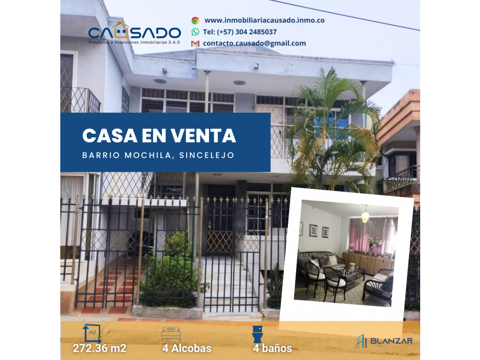 CASA EN VENTA BARRIO MOCHILA, SINCELEJO