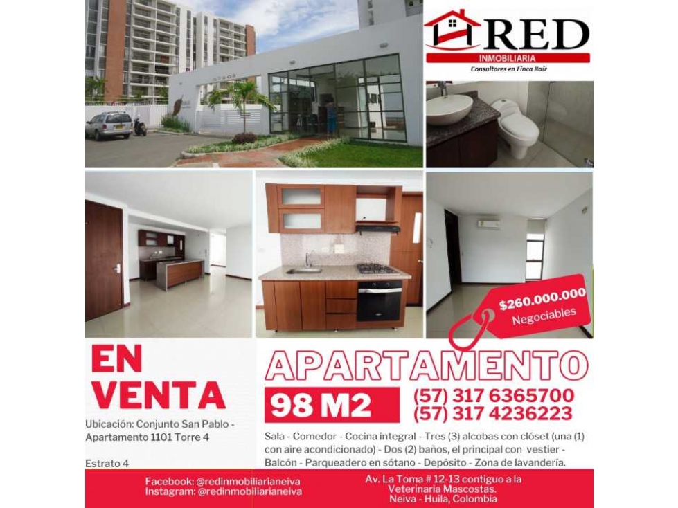 En venta apartamento en el conjunto san Pablo